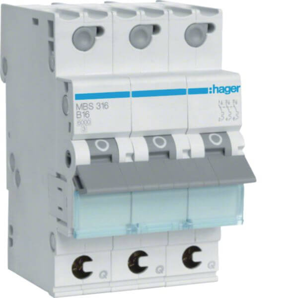 Hager MCB B16A, 3-pole, 6kA